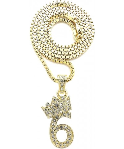 Pave Crown Tilted 1,2,3,4,5,6,7,8,9 Number Pendant 24" Box Chain Necklace in Gold Tone 6 - Gold (Smaller) $13.10 Necklaces