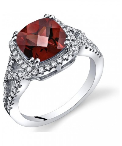 Garnet Enchanting Halo Solitaire Ring for Women 925 Sterling Silver, Natural Gemstone Birthstone, 2.50 Carats Cushion Cut 8mm...