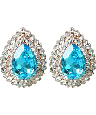 18k Gold Plated Drop Double Row White Crystal Pear Zircon Stud Earrings Blue $8.66 Earrings