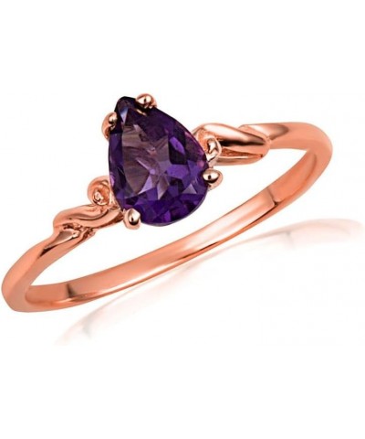 Modern 10k Rose Gold Pear-Cut Personalized Birthstone Ladies Ring February Birthstone $47.17 Rings