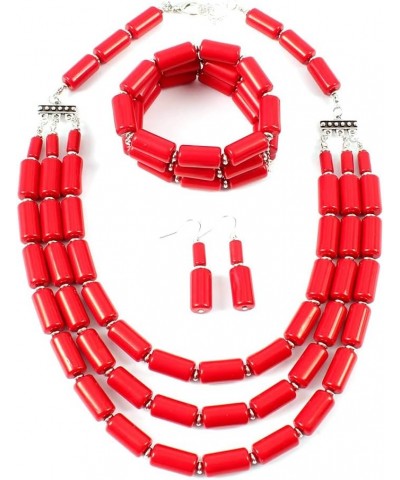 Bohemian style multilayer beaded Necklace + Earrings + Bracelet set for Women's and girls gifts red $11.79 Jewelry Sets