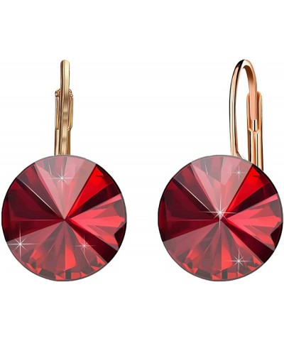 Austrian Crystal Round Drop Earrings for Women 14K Gold Plated Hypoallergenic Leverback Hoop Earrings Red $11.52 Earrings