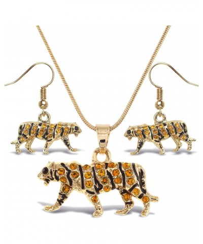 Sparkling Tiger Gold Dangle Earrings and Necklace Jewelry Set – Cute Sparkly Charm Necklace and Earrings Set Plated in Gold C...