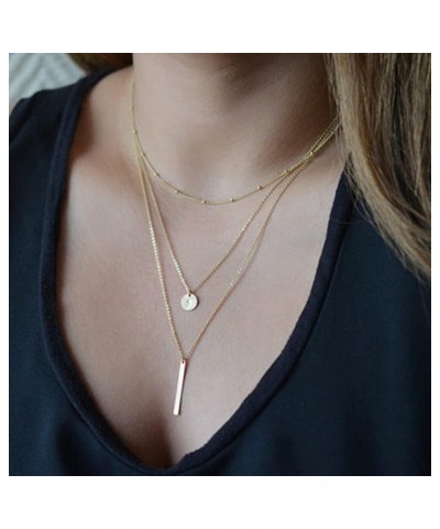 Simple Gold Dainty Multilayer Long Chain Necklace for Women and Girls Minimalist Bar Pendant Disc Long Vertical Lariat Neckla...