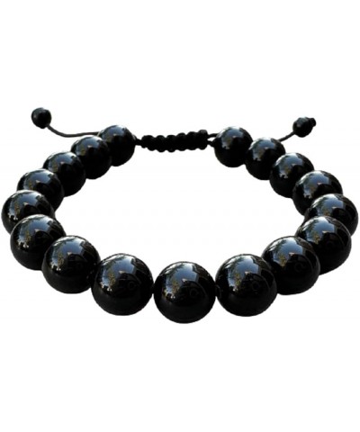 Grade A ++ Gemstone Round Bead Adjustable Bracelet 10mm, Genuine Crystal Bead Bracelet, Gift for Men & Women Black Obsidian $...