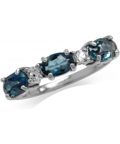 3 Stone White Gold Plated 925 Sterling Silver Ring 8.5 Silver Genuine London Blue and White Topaz $11.68 Rings