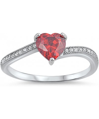 CHOOSE YOUR COLOR Sterling Silver Heart Promise Ring Red (Simulated Garnet) $12.84 Rings