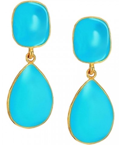 Gold Plated Blue Turquoise Drop Pierced Earrings $26.65 Earrings