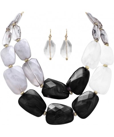 Women's Chic Ombre Polished Resin Statement Necklace Earring Set, 16"+3" Extender Black White and Clear $18.14 Jewelry Sets