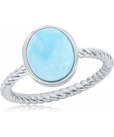 Natural Larimar Gemstone Rope Design Band Ring | Rectangle/Oval Larimar Ring | Sterling Silver Jewelry for Women or Teens Ova...