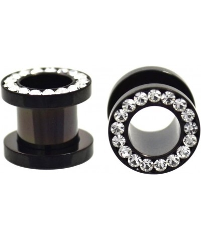 Black Anodized Titanium with Clear Diamond Cz Screw-fit Ear Tunnels (1 Pair) 00g (9.5mm) $9.39 Body Jewelry