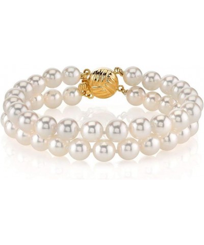 14K Gold AAA Quality Round White Double Japanese Akoya Saltwater Cultured Pearl Bracelet for Women 7.0 Inches 6-6.5mm $477.24...